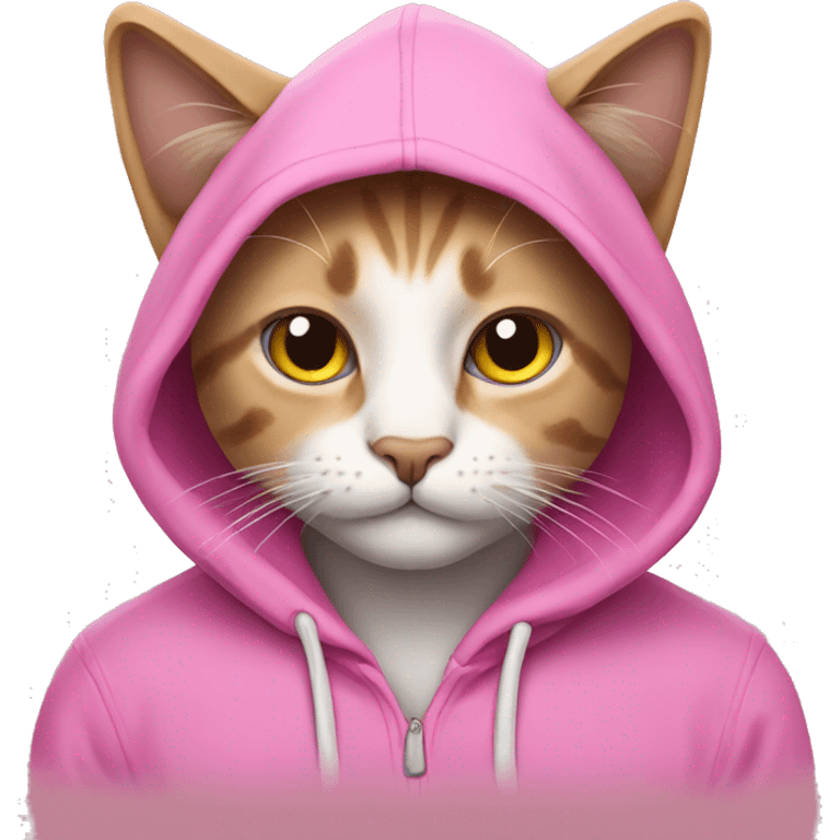 Cat wearing a pink hoodie emoji