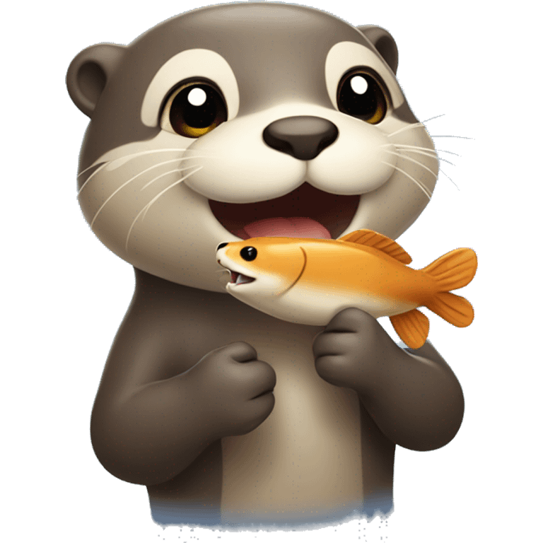 Happy otter holding a smal fish emoji