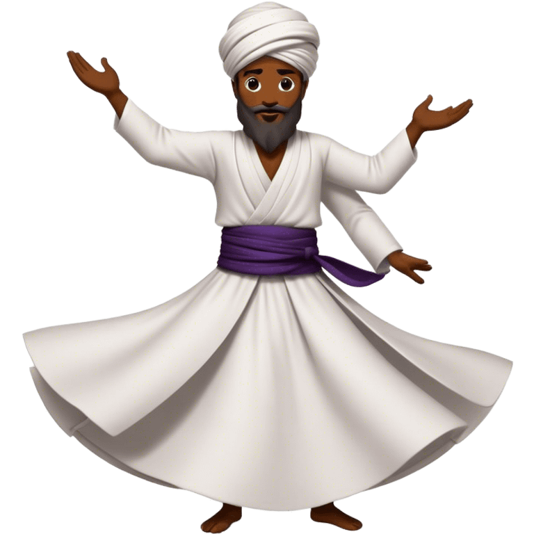 Cinematic Realistic Whirling Dervish Pop Culture Emoji, showcasing a mystical portrayal of traditional Sufi dance rendered with fluid textures and dynamic, spiritual lighting. emoji