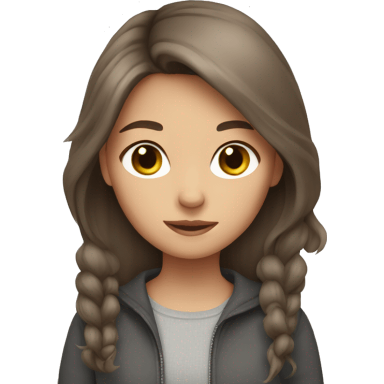 Girl with brown hair and grey cat emoji