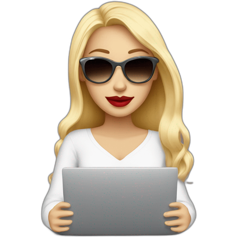 blonde girl+laptop+coffee+sunglasses+lipstick emoji