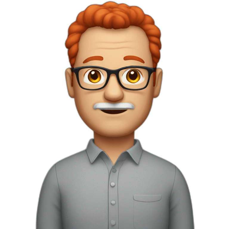 Man with red glasses 60 yo, red hair, no moustache, chubby emoji