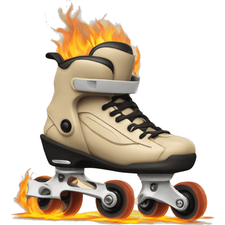 a beige rollerblade inline skate leaving fire traces from their wheels, just the object itself emoji