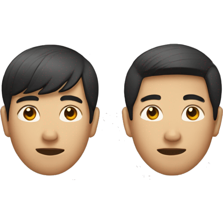 Asian boy with two block hairstyle and mask emoji