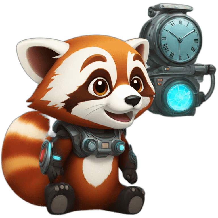 Red panda whit a time machine emoji