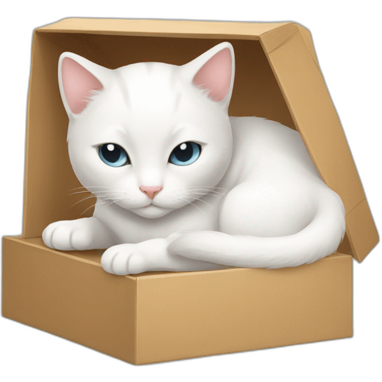 white kitty sleeps in box emoji