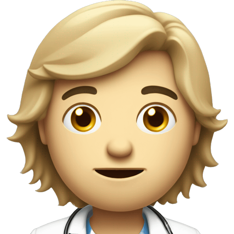 A cartoon-style 3D illustration of a taller, sad-looking doctor aged 30-35 with emoji