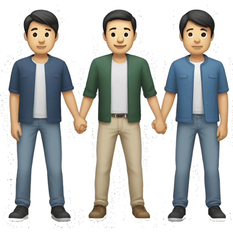 three men holding hands, two are white, one is asian emoji