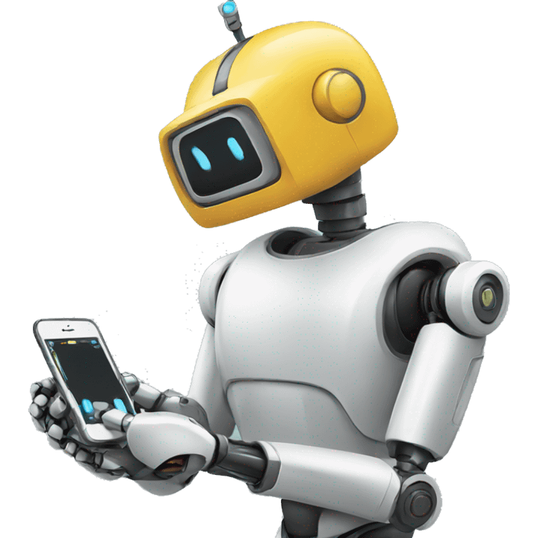 robot looking at his iphone emoji