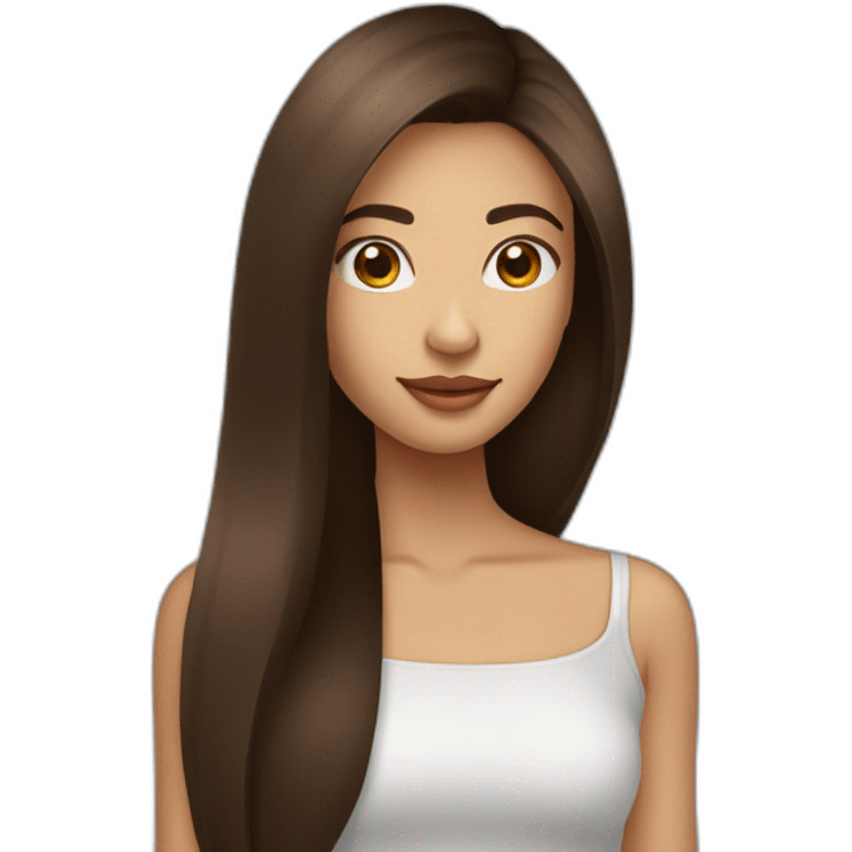 Fille cheveux lisse long brune raie au milieuyeux marron emoji