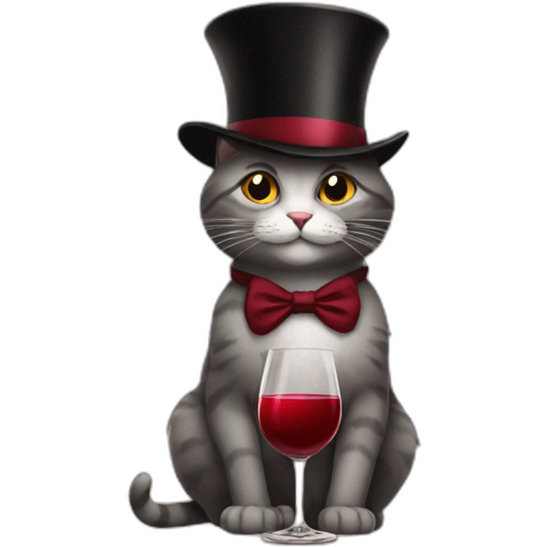 Cat in a tophat drinking wine emoji