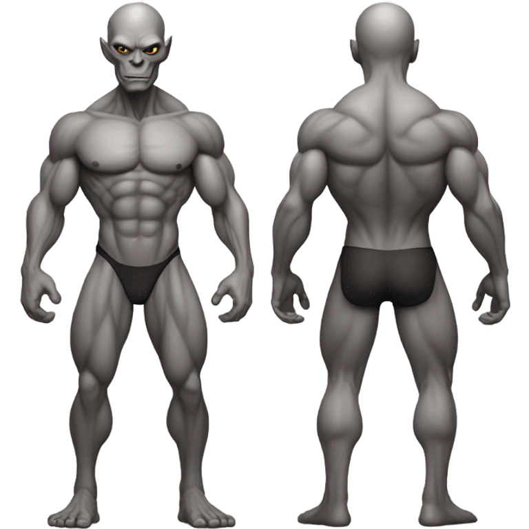 gray alien thug shirtless full, front and back view emoji