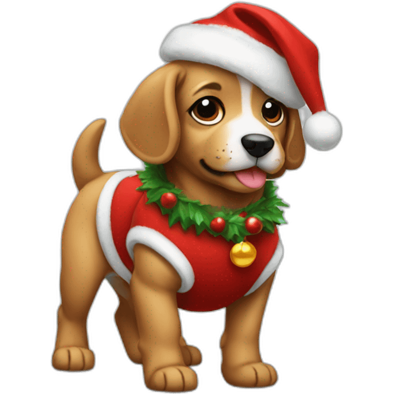 a puppy in a Christmas costume emoji