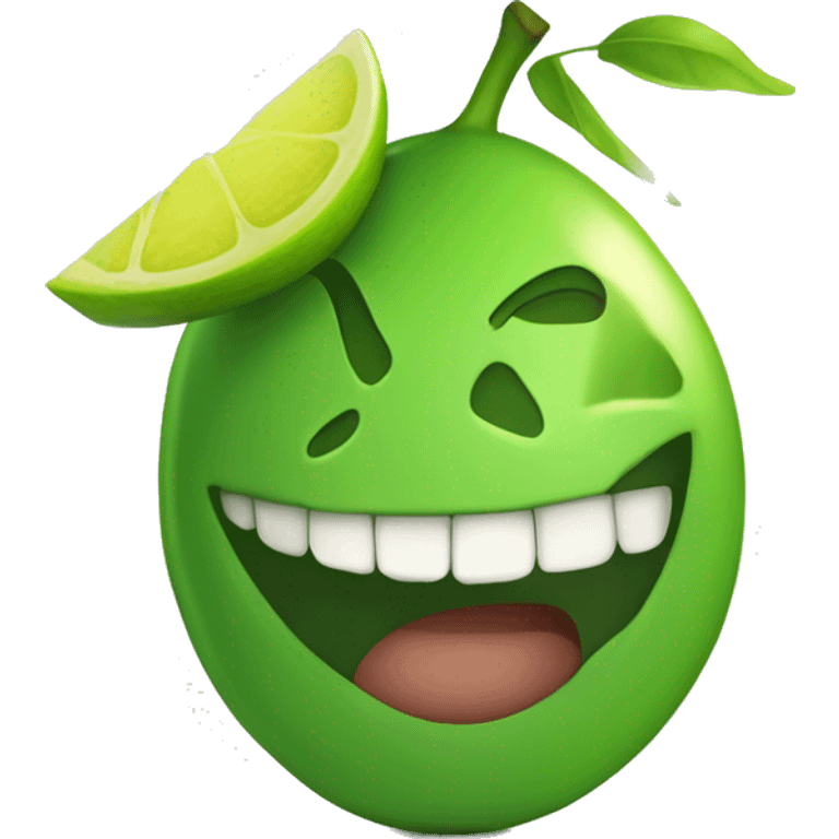 Labio con pintalabios de color verde con un limón entre los dientes emoji