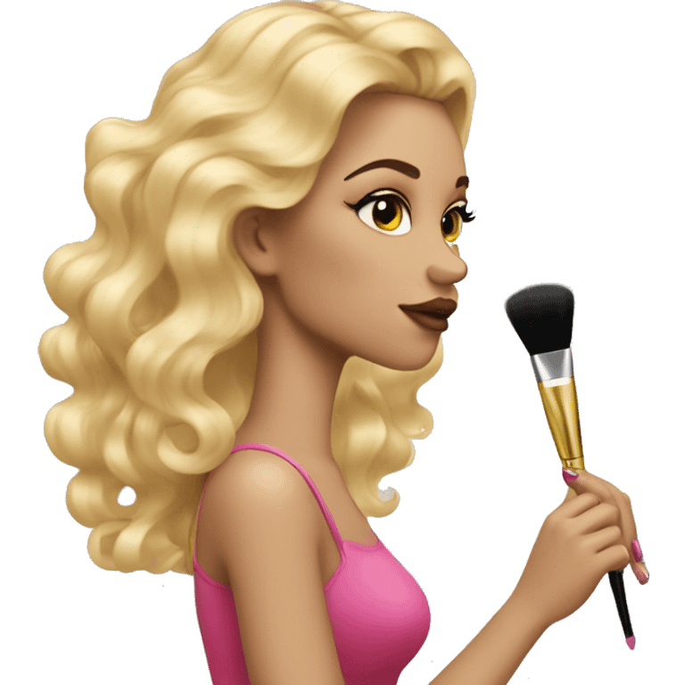 A coquette girl doing her makeup blonde wavy hair emoji