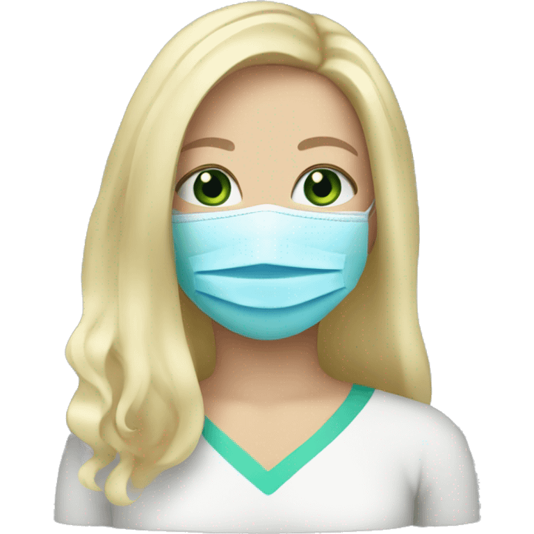 Blonde hair and blue/green eyes wearing a face mask emoji