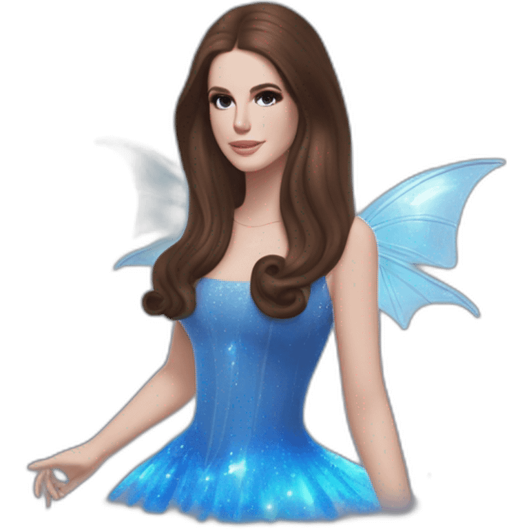 Lana Del Rey casting a spell com um vestido transparente azul cintilante tomara que caia rasgado e transparente emoji