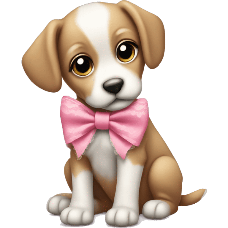 Puppy with Cute pink bow with lace border  emoji