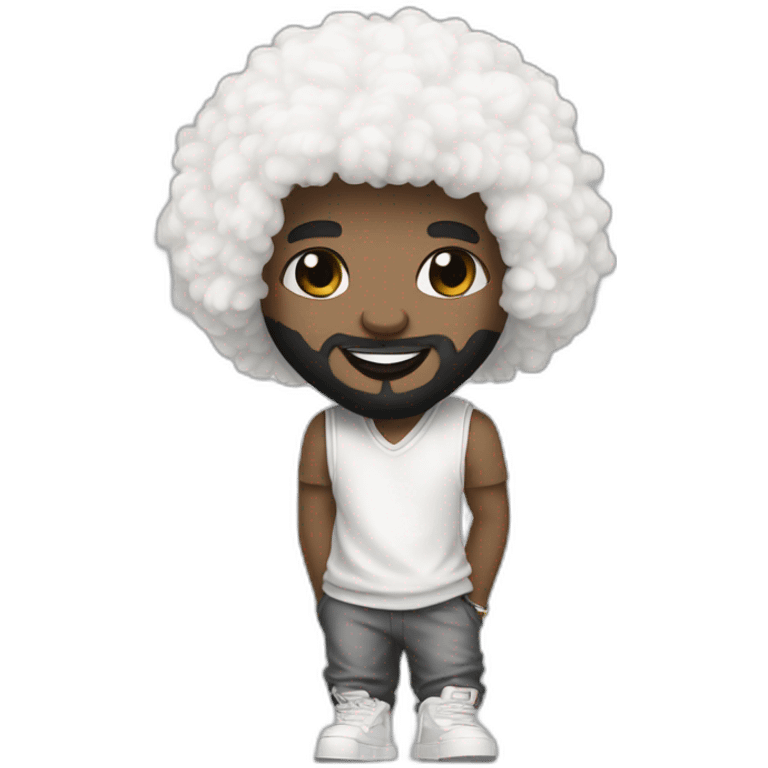 young-rapper-with hoop-white skin-black hair-beard-bichon dog-white-smile emoji