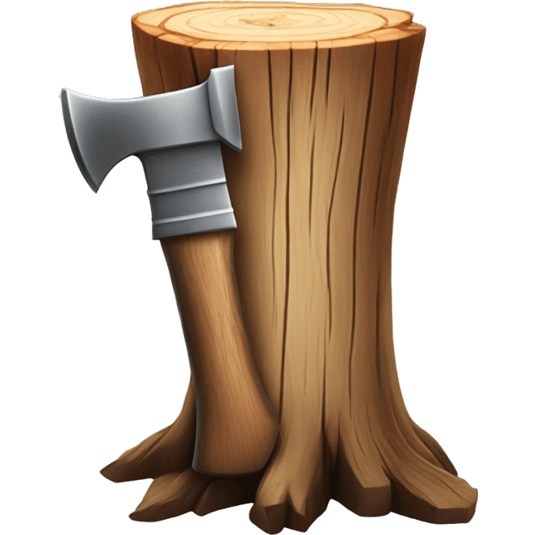 Realistic wood stump with axe cutting into it emoji