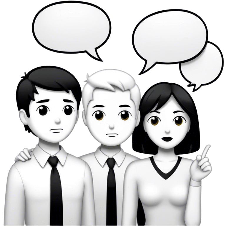 Comic drawing, bold lines, speech bubbles, dynamic characters, black and white style with some color accents, minimalistic design, traditional comic book elements, on a white background." emoji