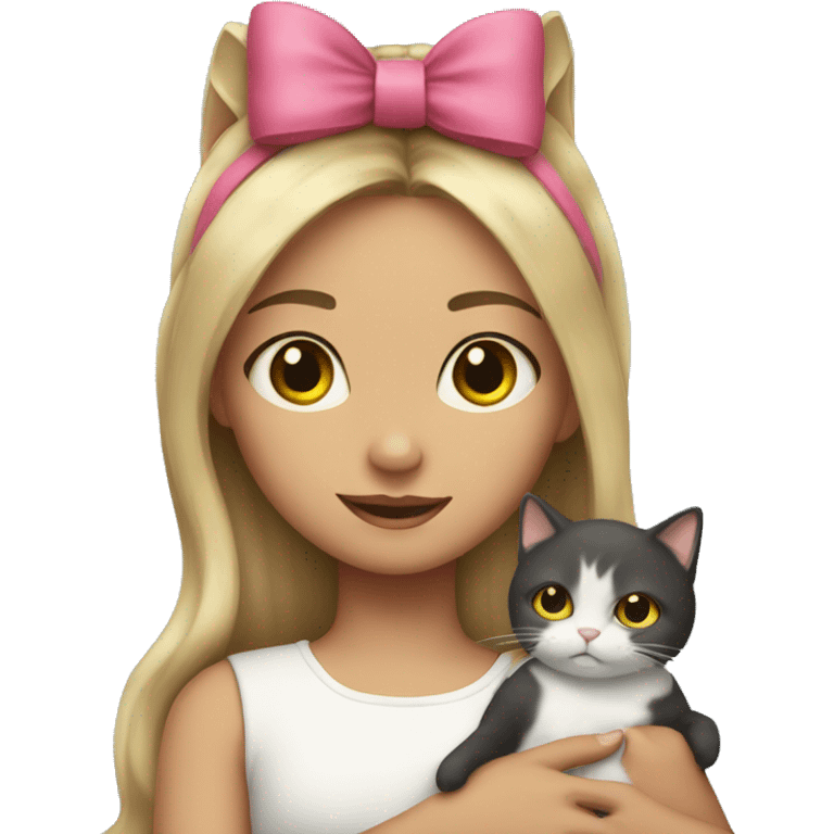 Girl with a bow headband and a cat in her arms emoji