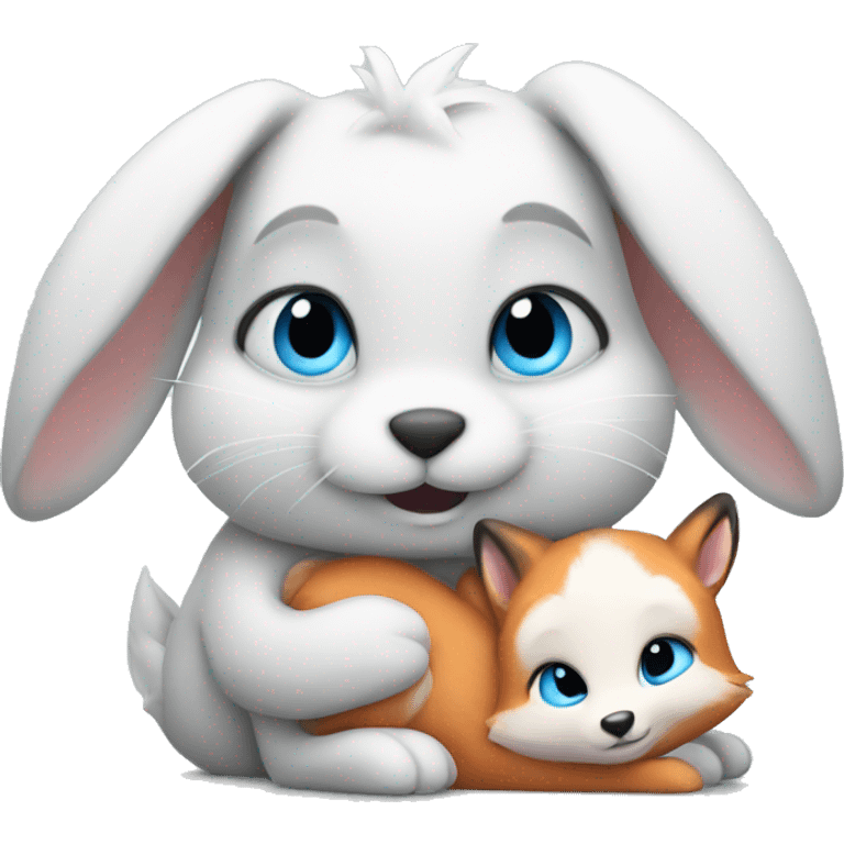 bunny with blue eyes and a fox hugging cute emoji