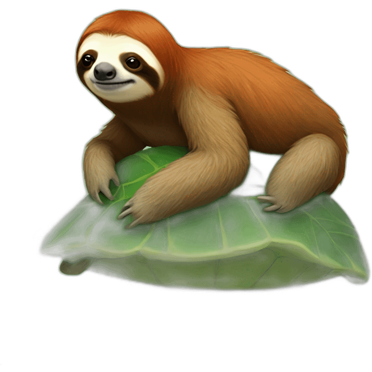 red haired sloth sitting on a green turtle  emoji