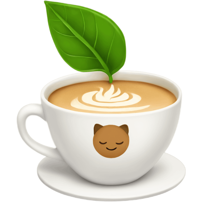 Chai latte with a leaf on the cup emoji