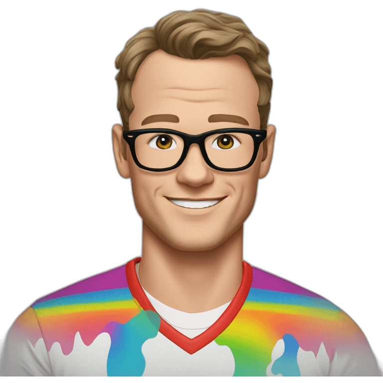 Jonathan Toews wearing glasses and rainbow clothes emoji