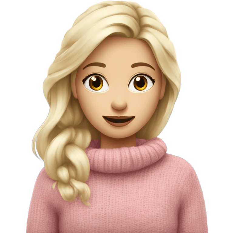 beautiful finnish blond winter girl with brown pink sweater emoji