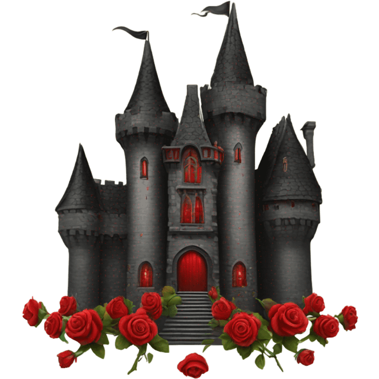 Black and red gothic castle with roses emoji