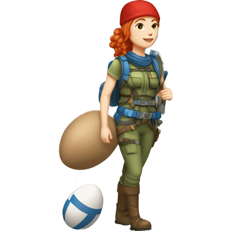 female mountaineer red hair with cap with easter egg and greek flag  emoji