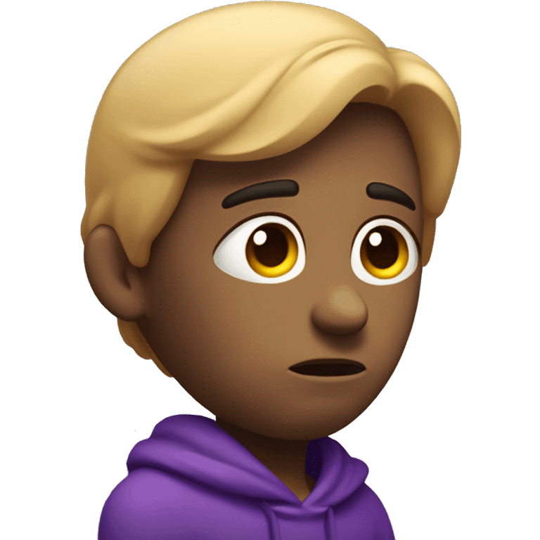 A sad 3D character with slouched shoulders, a downcast gaze, and a frown. Teardrops on the face, with a purple color theme emphasizing the melancholic mood, as if in a portrait photo emoji