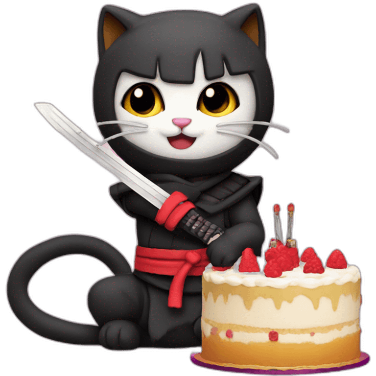 Cat ninja katana cut cake emoji