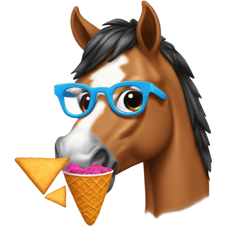 a horse eating doritos and ice cream with glasses emoji