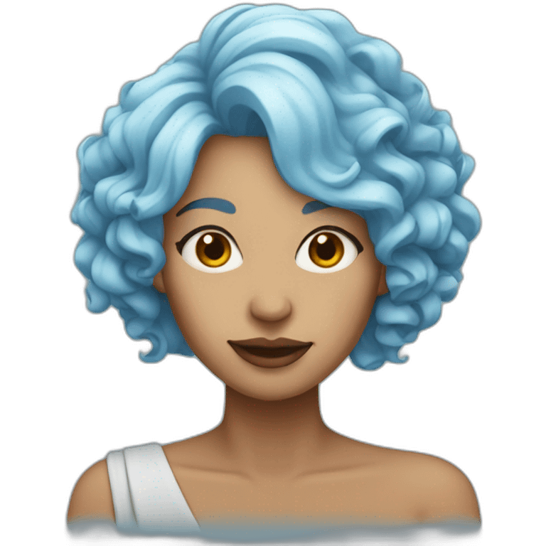 rolled horn woman light blue hair emoji