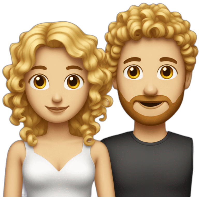 a couple of a blond curly girl with marronhaired man emoji