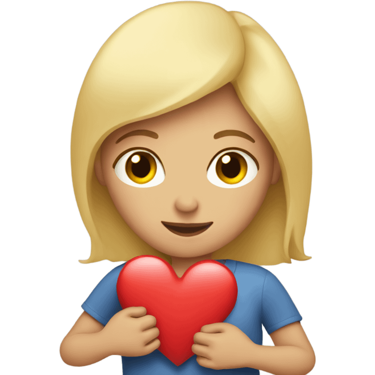 Blonde Mother holds her  big heart in her arm emoji