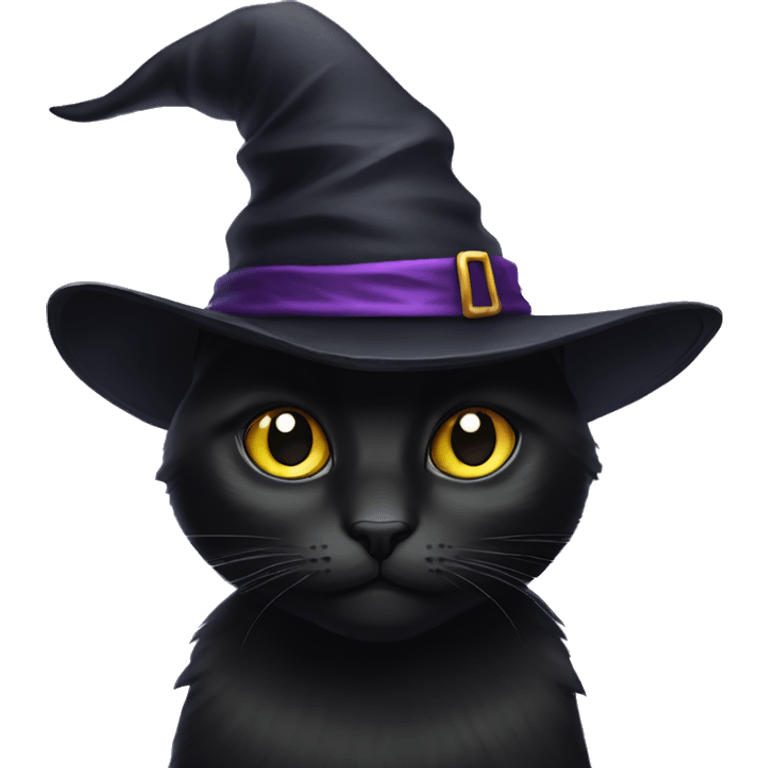 Black cat with a witch hat  emoji