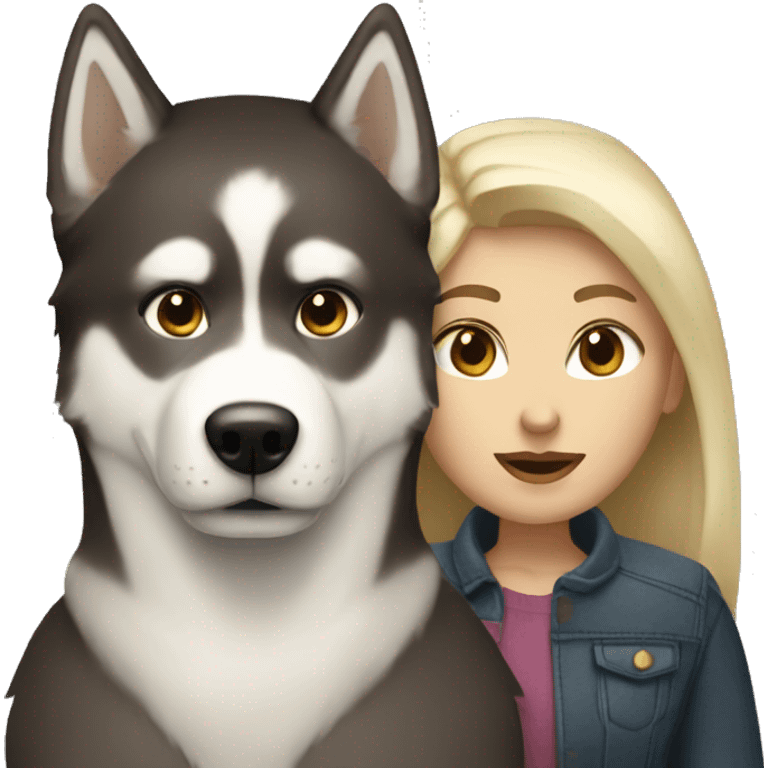 Blonde hair woman and dark brown hair white couple and a husky emoji