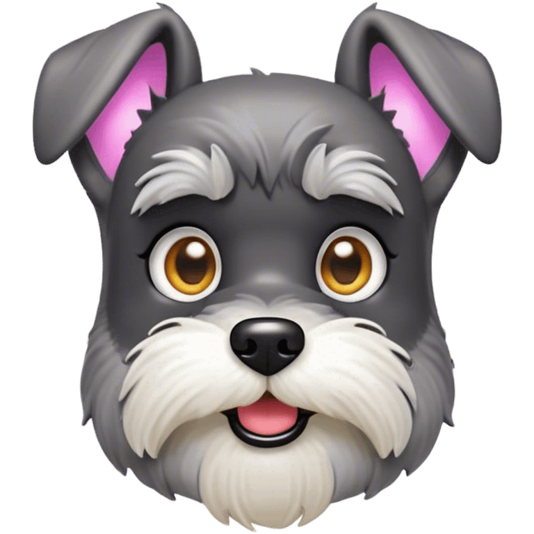 Cinematic Comical Miniature Schnauzer Portrait Emoji, Head tilted dramatically with a comically shocked expression and large, animated eyes, featuring a sharply defined salt-and-pepper fur with exaggerated, humorous eyebrows, simplified yet hilariously detailed, glowing with a bold, playful radiance, high shine, exuding a spirited and cheeky charm, styled with a soft glowing outline, capturing the essence of a Miniature Schnauzer that appears ready to dash into a burst of comic energy! emoji