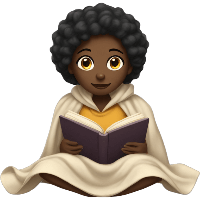 Black girl inside a blanket reading a book emoji