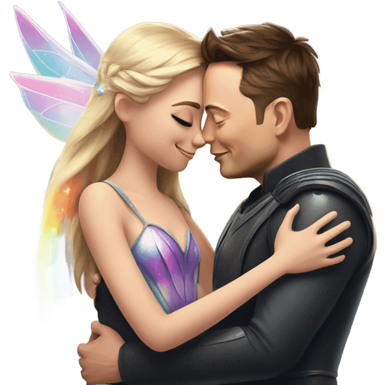 Elon musk hugging a rainbow fairy princess emoji