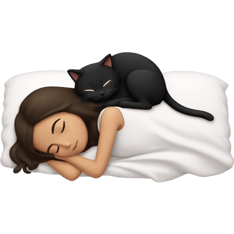 Brunette white girl sleeping with black cat emoji