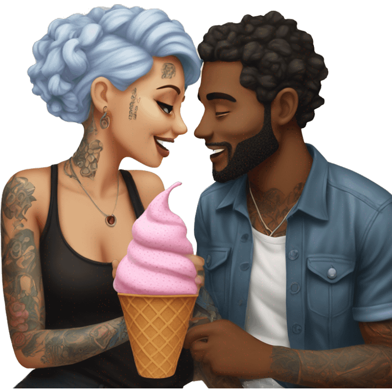 Romantic ice cream date for beautiful tattooed couple emoji