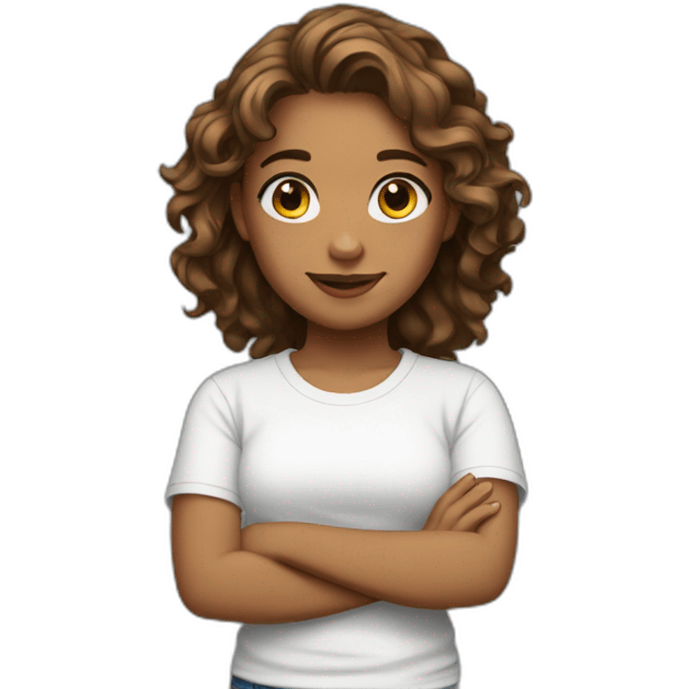 girl with wavy hair and brown eyes and wears white tshirt emoji