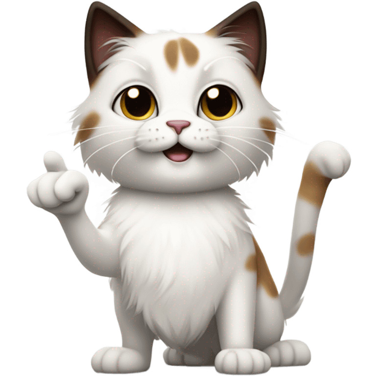 Long haired White cat with black and brown areas standing on hind legs like puss in boots giving two middle fingers  emoji