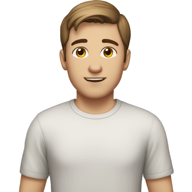 A 22 year old, Caucasian man, with short brown hair,   with brown eyes wearing a t-shirt. emoji