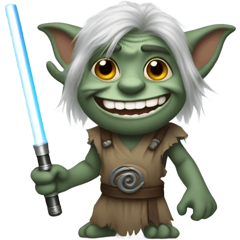 Troll emoji with a light saber emoji